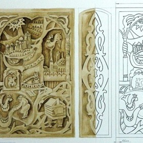 Handmade: Paintings of carvings.